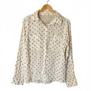Polka Dot Button-Up Blouse - White and Black